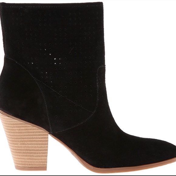 Enzo‎ Angiolini Gettup Laser Cut Black Leather Suede Ankle Heel Boots 7 - Picture 1 of 10